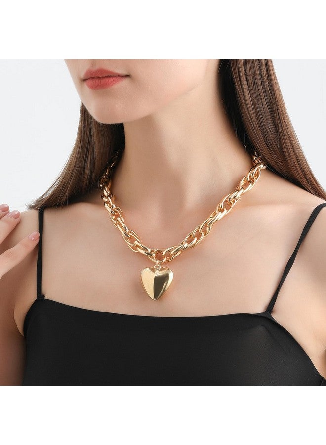 FUTIMELY Chunky Gold Heart Pendant Necklaces,14K Gold Punk Puffy Love Thick Chain Choker Necklaces, Charm Statement Jewelry Gifts For Women Teen Girls (Gold) - Image 4