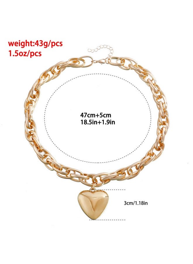 FUTIMELY Chunky Gold Heart Pendant Necklaces,14K Gold Punk Puffy Love Thick Chain Choker Necklaces, Charm Statement Jewelry Gifts For Women Teen Girls (Gold) - Image 5