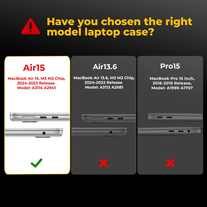 EooCoo Case Compatible with MacBook Air 15 inch M4 2025 2024 2023 Release A3241 M3 A3114 M2 A2941 Liquid Retina Display, Plastic Hard Shell Case + Keyboard Cover + Screen Protector, Crystal Clear - Image 5