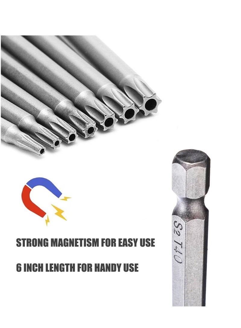 Torx Screwdriver Set 6 Inch (150MM), Yakumuz 1/4-Inch Hex Shank 8PCS Torx Security Tamper Proof Bit Set T8/T10/T15/T20/T25/T27/T30/T40