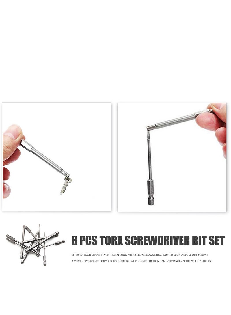 Torx Screwdriver Set 6 Inch (150MM), Yakumuz 1/4-Inch Hex Shank 8PCS Torx Security Tamper Proof Bit Set T8/T10/T15/T20/T25/T27/T30/T40