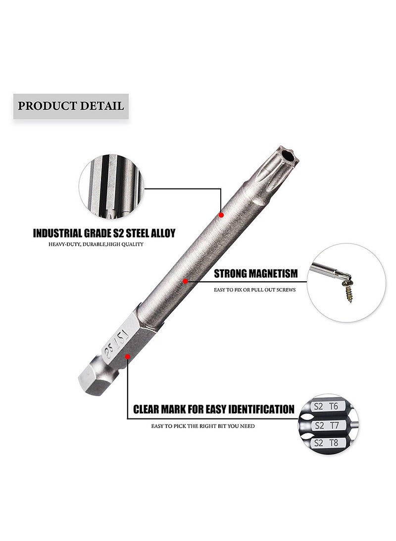 Torx Screwdriver Set 6 Inch (150MM), Yakumuz 1/4-Inch Hex Shank 8PCS Torx Security Tamper Proof Bit Set T8/T10/T15/T20/T25/T27/T30/T40