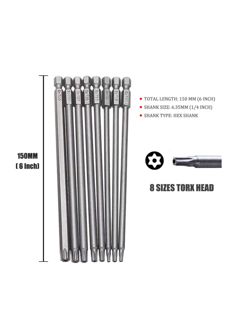 Torx Screwdriver Set 6 Inch (150MM), Yakumuz 1/4-Inch Hex Shank 8PCS Torx Security Tamper Proof Bit Set T8/T10/T15/T20/T25/T27/T30/T40