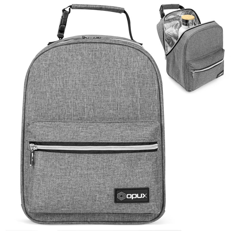 opux Lunch Box for Girls Boys Kids Insulated Leakproof Lunch Bag Reusable Teen Lunch Boxes for School Medium Large lunchbox for Women Men Adult for Work with Front Back Pocket Gray