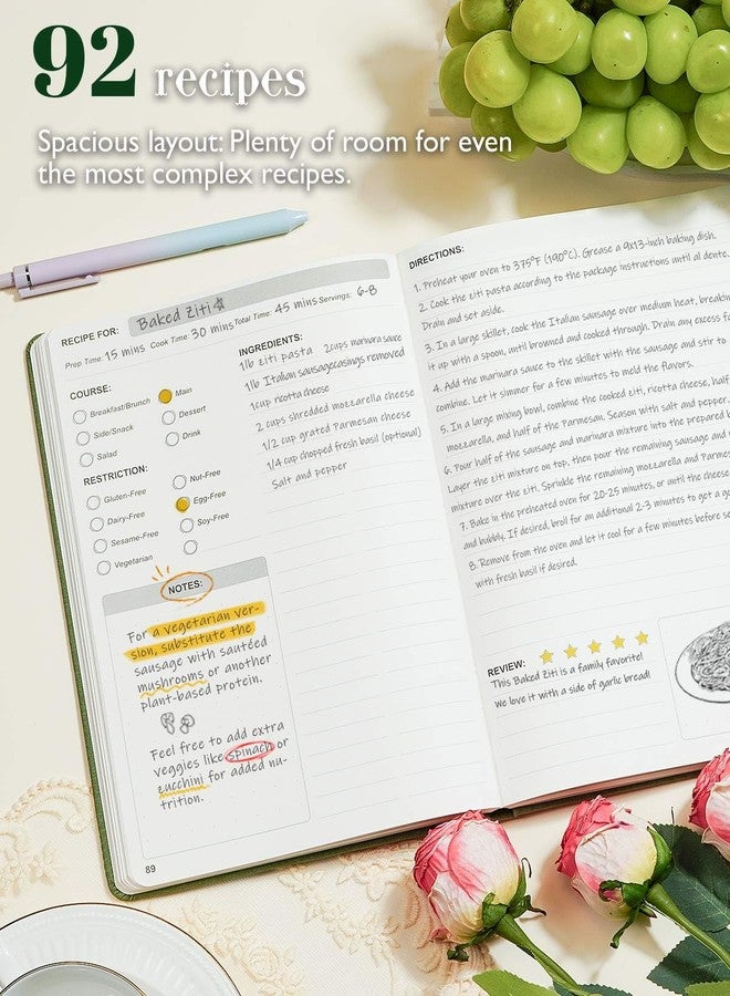 hi!SCI Blank Recipe Book to Write in Your Own Recipes, Large Recipe Notebook with 192 Pages, 7" x 10" Hardcover Recipe Journal for Family Cooking Lover (Sage Green) - Image 4