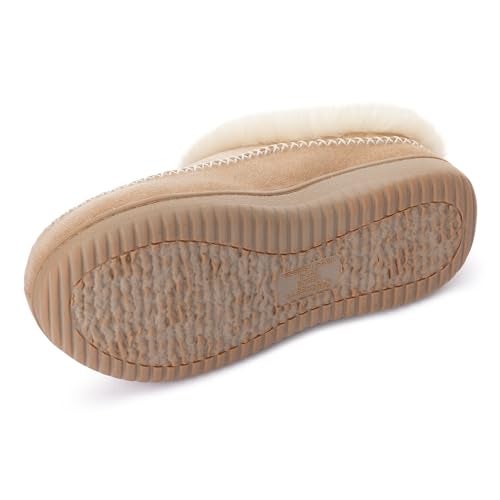 Zigzagger Women's Moccasin Slip-On Fuzzy Slippers - House Shoes Indoor Outdoor with Microsuede & Fluffy Fur Fleece, Cozy Warm Comfy Memory-Foam Loafer (Sand, Size 9) - Image 5