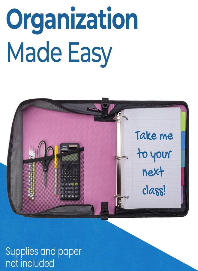 Case it The Universal Zipper Binder - 2 Inch O-Rings - Padded Pocket That Holds up to 13 Inch Laptop/Tablet - Multiple Pockets - 400 Page Capacity - Comes with Shoulder Strap - Light Pink LT-007 - Image 4