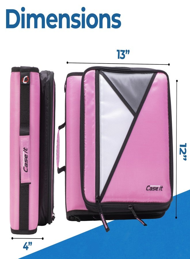 Case it The Universal Zipper Binder - 2 Inch O-Rings - Padded Pocket That Holds up to 13 Inch Laptop/Tablet - Multiple Pockets - 400 Page Capacity - Comes with Shoulder Strap - Light Pink LT-007 - Image 3