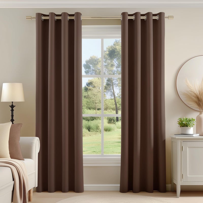 FMFUNCTEX 100% Blackout Curtains for Bedroom, Coffee Brown Curtains 84 Inches Long Textured Thermal Insulated Curtains for Living Room Drapes, Black Out Drapery Grommet Room Darkening 2 Panels - Image 1