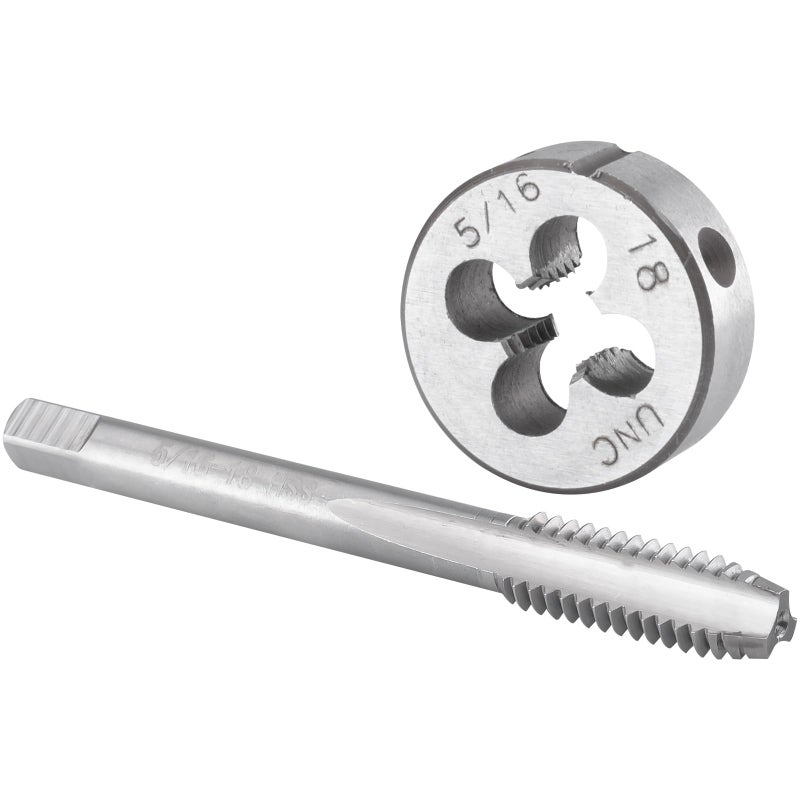 Burkit 51618 UNC Tap and Die Set 516 x 18 UNC Machine Thread Tap and Round Die Right Hand