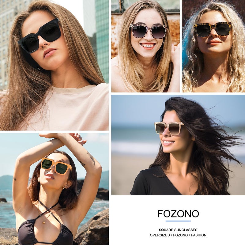 Fozono Large Square Sunglasses Trendy Polarized Sunglasses for Women Men Classic Retro Style UV400 Protection Light Brown - Image 5