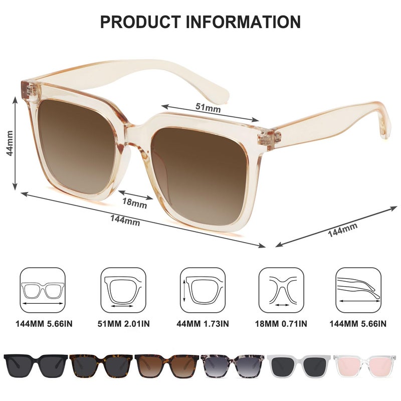 Fozono Large Square Sunglasses Trendy Polarized Sunglasses for Women Men Classic Retro Style UV400 Protection Light Brown - Image 3