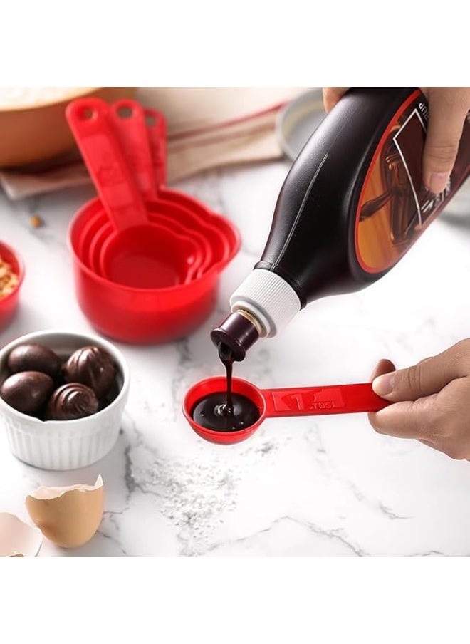 Generic - 8 Pcs Measuring Cups and Spoons Set, Stackable Plastic Handle Accurate Tablespoon for Measuring Dry and Liquid Ingredients Small Teaspoon with Plastic Head - Image 1