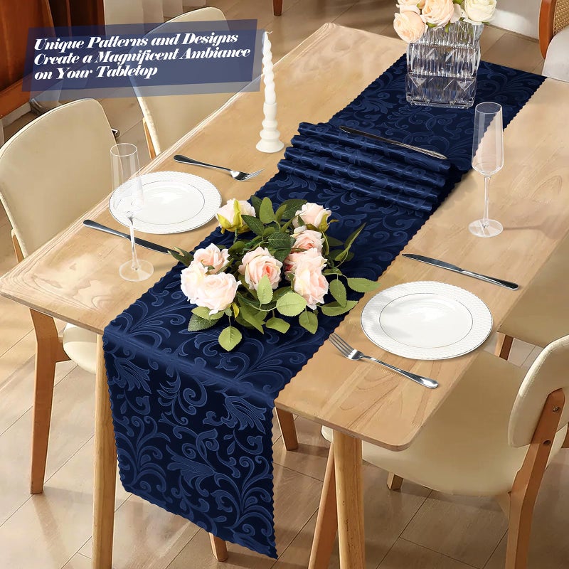 MILVOWOC 4 Pack Navy Blue Damask Table Runner, 12 x 72 Inch Satin Jacquard Rectangle Decorative Table Runner for Party Banquet Birthday Dinner Wedding Table Decor - Image 2