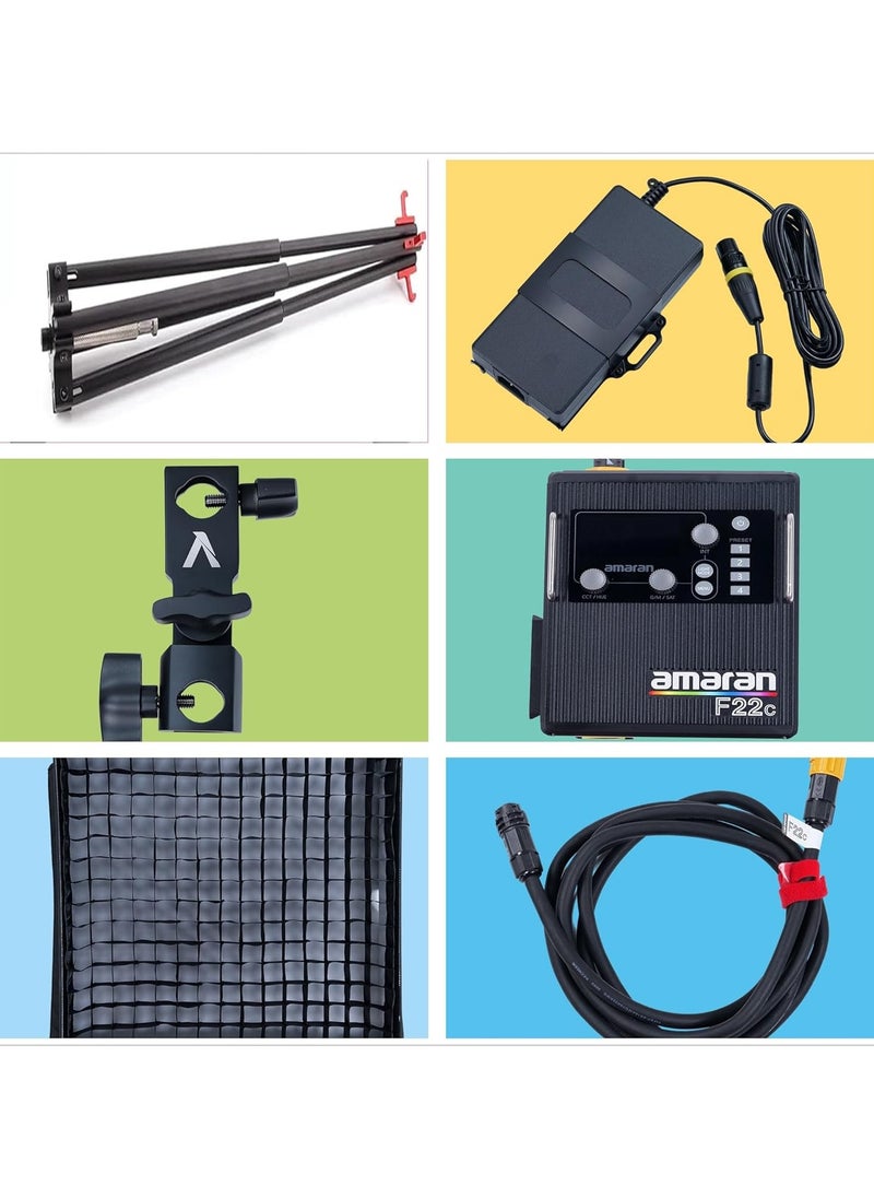 Aputure Amaran F22c 200W RGBWW Flexible LED Mat with Honeycomb Grid CRI 95+ CCT 2500K to 7500K Support Sidus Link App Control Built-in 15 Lighting FX