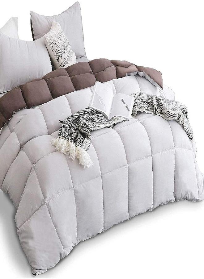 KASENTEX KASENTEX All Season Down Alternative Quilted Comforter Set with Sham(S) -Reversible Ultra Soft Duvet Insert Machine Washable, Twin, Silver Cloud/Chocolate Brown  - Image 1