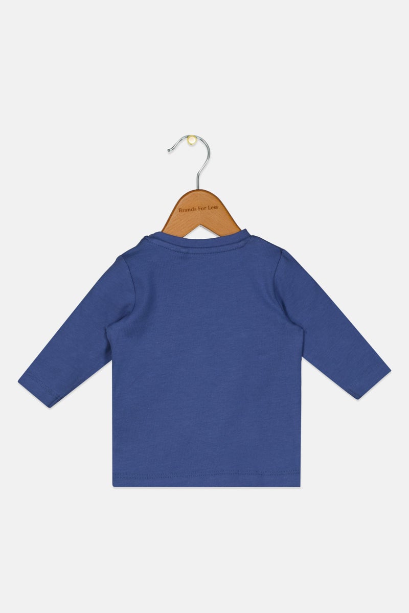 NAME IT تي شيرت جرافيك بأكمام طويلة للأولاد الصغار، أزرق رمادي - Image 2