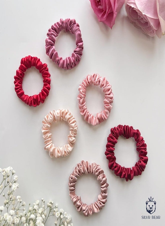 SILVR BEAR Luxury Satin Skinny Scrunchies For Women/Girls - Same 6 Colors As Pic, 𝗔𝗻𝘁𝗶-𝗛𝗮𝗶𝗿-𝗕𝗿𝗲𝗮𝗸𝗮𝗴𝗲, Hair Ties, Slim Scrunchies Set For Girls (Skinny Rose Collection) - Image 3