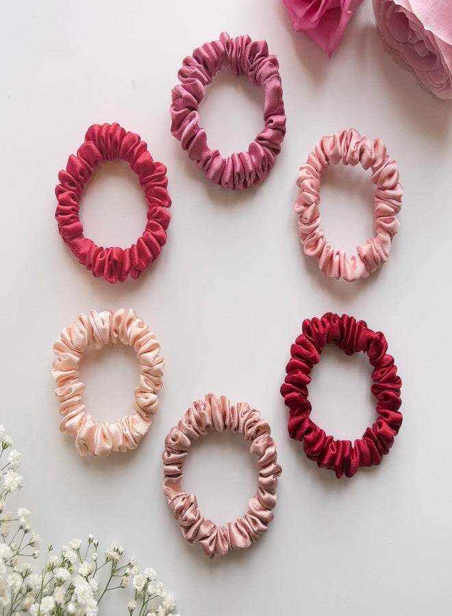 SILVR BEAR Luxury Satin Skinny Scrunchies For Women/Girls - Same 6 Colors As Pic, 𝗔𝗻𝘁𝗶-𝗛𝗮𝗶𝗿-𝗕𝗿𝗲𝗮𝗸𝗮𝗴𝗲, Hair Ties, Slim Scrunchies Set For Girls (Skinny Rose Collection) - Image 1