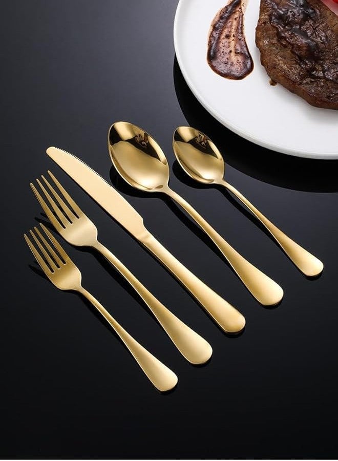 FIKKANI Gold Silverware Set, 20-Piece Stainless Steel Flatware Set, Kitchen Utensil Set Service for 4,Tableware Cutlery Set for Home and Restaurant, Dishwasher Safe(Pack of 20) - Image 2