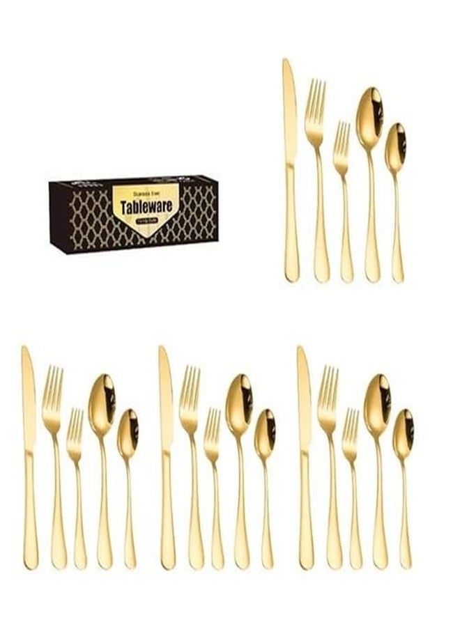 FIKKANI Gold Silverware Set, 20-Piece Stainless Steel Flatware Set, Kitchen Utensil Set Service for 4,Tableware Cutlery Set for Home and Restaurant, Dishwasher Safe(Pack of 20) - Image 1