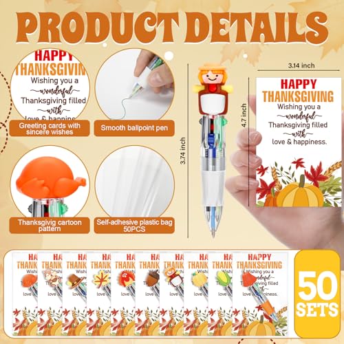 Sayglossy 50 Sets Thanksgiving Gifts Bulk Include 4in1 Pen Multicolor Pen Cute Autumn Pumpkin Maple Greeting Card Thanksgiving Party Favor Fall Gifts for Reward Employee Coworker - Image 3