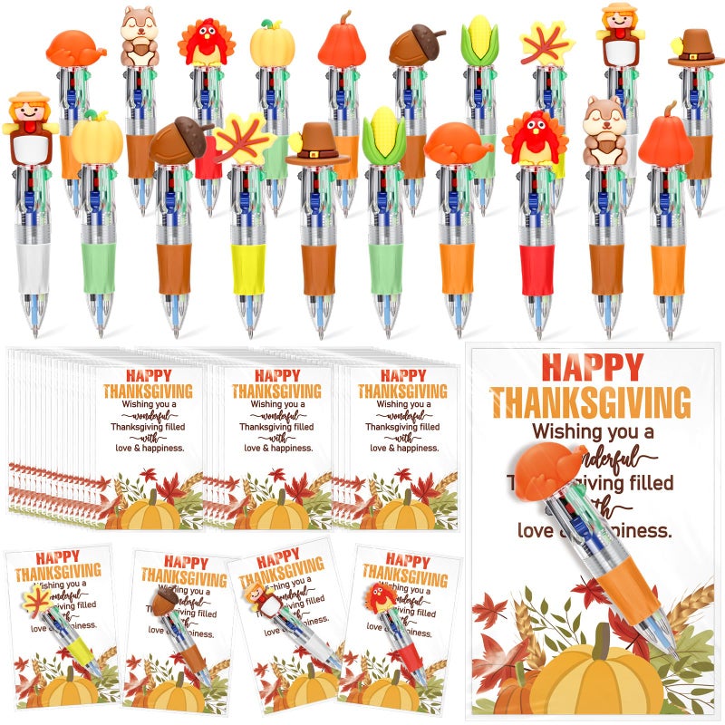 Sayglossy 50 Sets Thanksgiving Gifts Bulk Include 4in1 Pen Multicolor Pen Cute Autumn Pumpkin Maple Greeting Card Thanksgiving Party Favor Fall Gifts for Reward Employee Coworker - Image 2