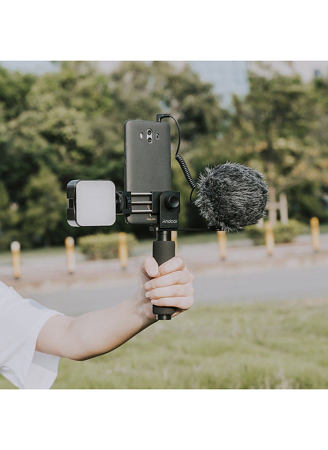 ANDOER - Smartphone Vlogging Hand Grip Mobile Phone Video Recording Holder Handle Stabilizer Cellphone Clamp 40mm-85mm Width with Microphone and Mini LED Light - Image 1