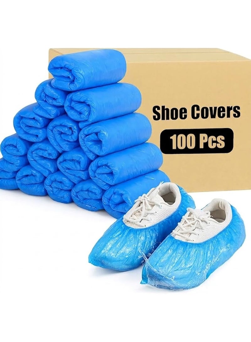 Disposable Shoe Covers 100 Pack (50 Pairs) – Non-Slip, Waterproof, Tear-Resistant CPE Boot Covers | Durable Recyclable Shoe Protectors for Indoor Use, Homes, Offices, Visitors & Workers (Blue) - Image 1