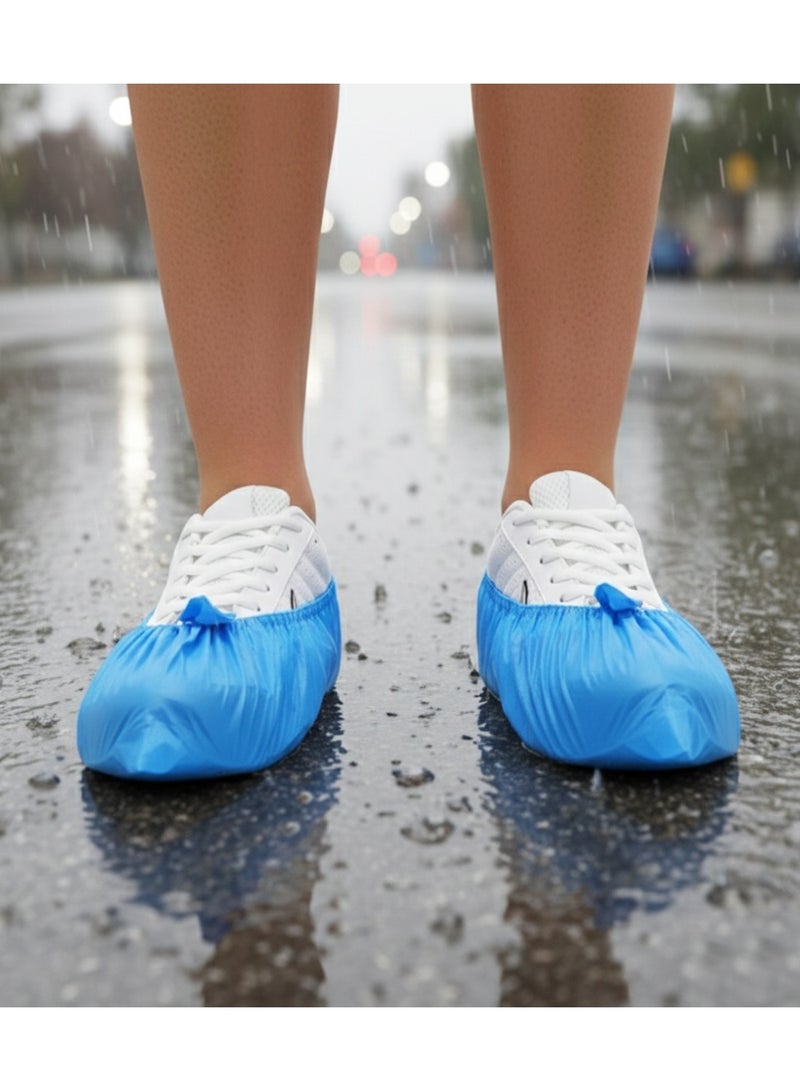Disposable Shoe Covers 100 Pack (50 Pairs) – Non-Slip, Waterproof, Tear-Resistant CPE Boot Covers | Durable Recyclable Shoe Protectors for Indoor Use, Homes, Offices, Visitors & Workers (Blue) - Image 5