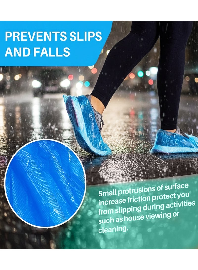 Disposable Shoe Covers 100 Pack (50 Pairs) – Non-Slip, Waterproof, Tear-Resistant CPE Boot Covers | Durable Recyclable Shoe Protectors for Indoor Use, Homes, Offices, Visitors & Workers (Blue) - Image 4