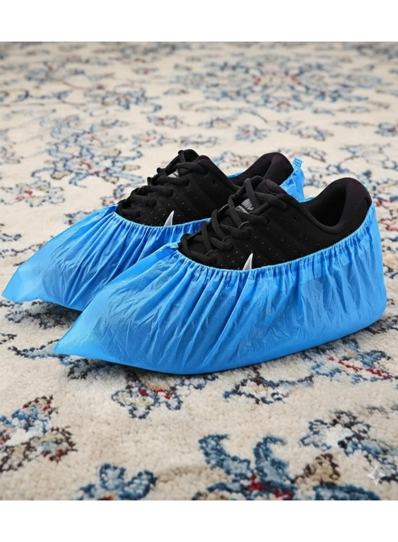 Disposable Shoe Covers 100 Pack (50 Pairs) – Non-Slip, Waterproof, Tear-Resistant CPE Boot Covers | Durable Recyclable Shoe Protectors for Indoor Use, Homes, Offices, Visitors & Workers (Blue) - Image 3