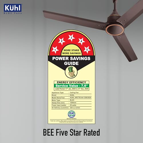 KUHL Arctis A4 1200 mm BLDC 65% Power Saving BLDC Ceiling Fan With Remote | BEE 5 Star Rated & ISI Marked | High Air Flow | 5 Year Warranty on Motor | Espresso | Free Installation - Image 5