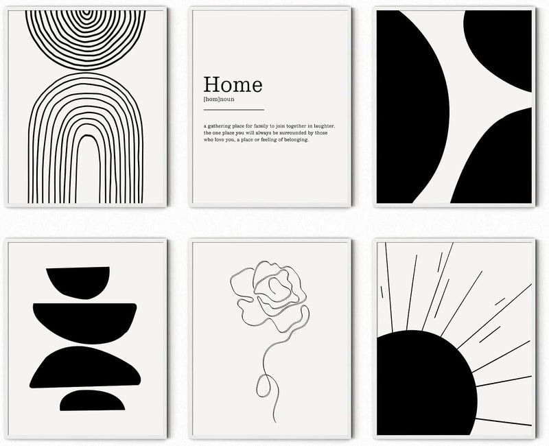 LIYAOLI Black And White Boho Wall Art Prints, 8 X 10 Inch Unframe Set of 6 Boho Wall Decor Prints - Image 1