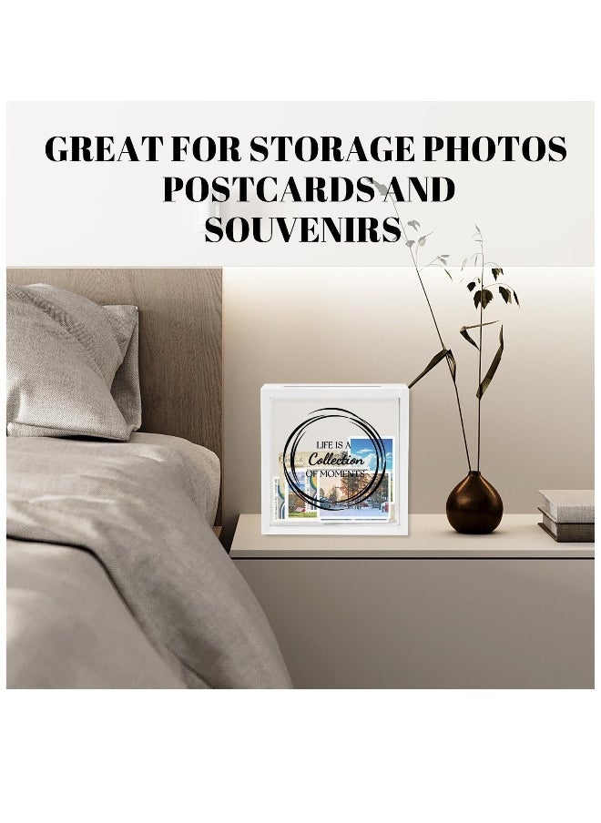 Generic - 8X8 Shadow Box Frame, Wood Photo Storage Box in White, Keepsake Ticket Box with Slot, Memory Display Case for Desk Wall Decor, White - Image 1