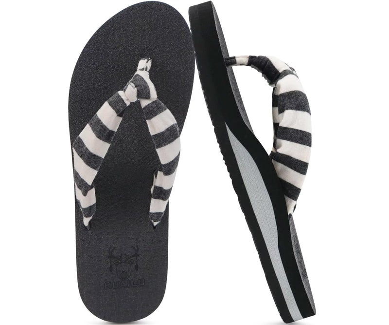 KuaiLu Flip Flops Women Arch Support Yoga Mat Comfortable Summer Beach Walking Thong Cushion Sandals Slip on Pool Outfits Travel Essentials Orthotic Slides Indoor Outdoor Slippers Shoes Black Size 9 - Image 1