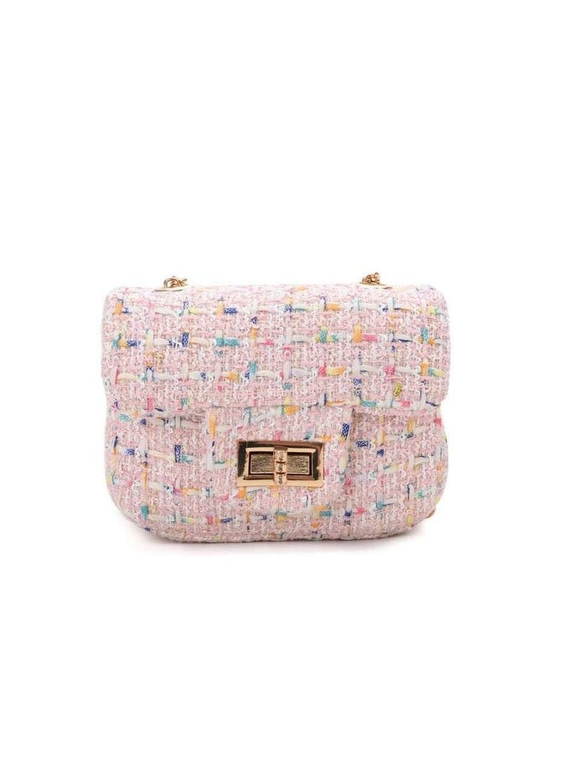 Lion Llama - Women's Tweed Crossbody Bag - Mini Shoulder Purse, Stylish & Lightweight - Pink - Image 1
