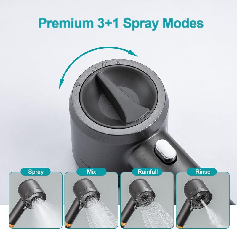 xianshengle Shower Head with Handheld, High Pressure Shower HeadS with Pause Switch 4 Spray Modes Filter Showerhead with 79 in Hose, Adhesive Wall Mountï¼ŒBracket and Replace Filter (Grey) - Image 3