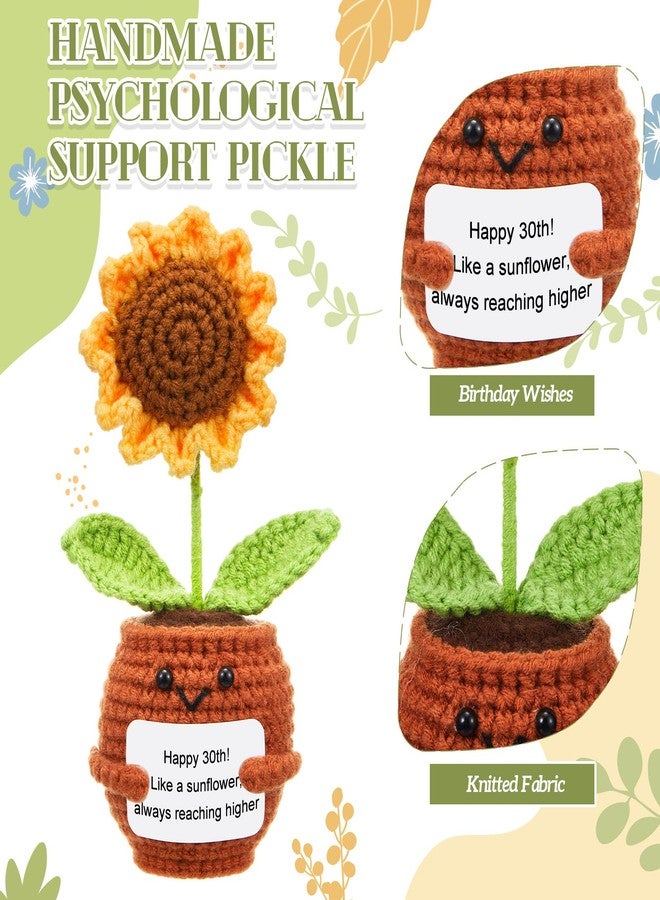 SmoothNovelty هدية عيد ميلاد مميزة من سموث نوفيلتي، زهرة عباد الشمس الصغيرة المصنوعة بالكروشيه، هدية لطيفة وإيجابية للنساء المولودات عام 1995، نبتة كروشيه مع بطاقة تفاؤل، هدية رائعة للمرأة، ديكور مميز - Image 3