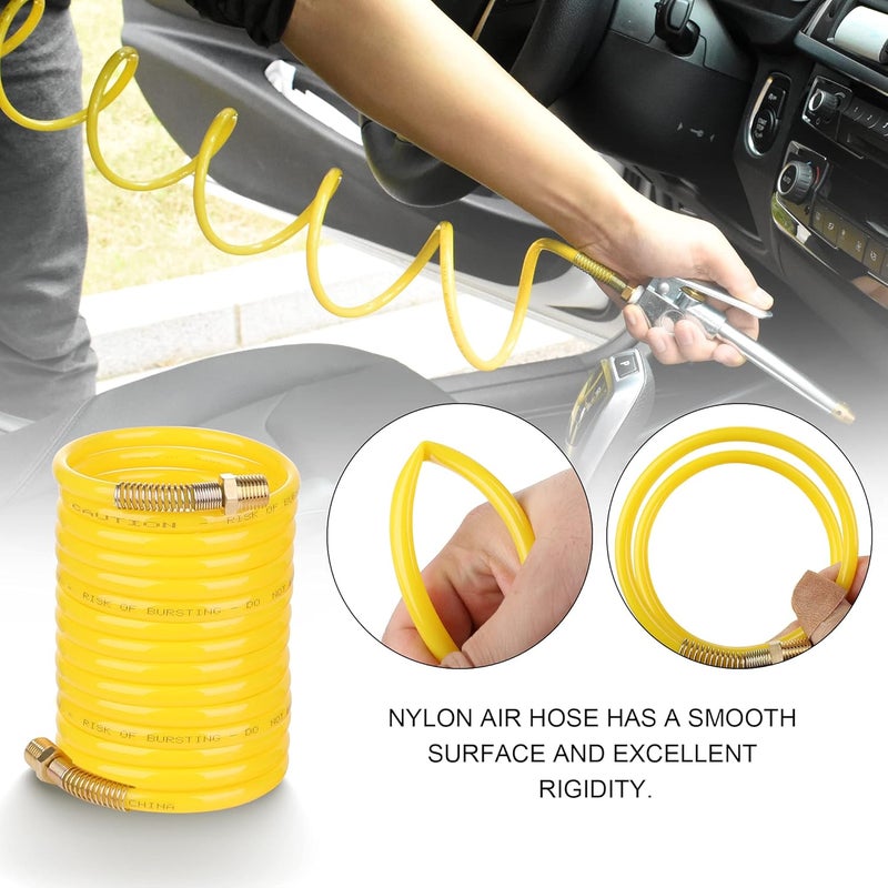 JOROY 14 Inch 25 Ft Recoil Nylon Air Hose 14 Inch MNPT Brass Air Compressor Accessories Fitting Lightweight Yellow Nylon Compressor Hose - Image 5