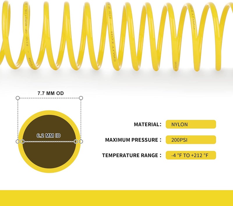 JOROY 14 Inch 25 Ft Recoil Nylon Air Hose 14 Inch MNPT Brass Air Compressor Accessories Fitting Lightweight Yellow Nylon Compressor Hose - Image 3