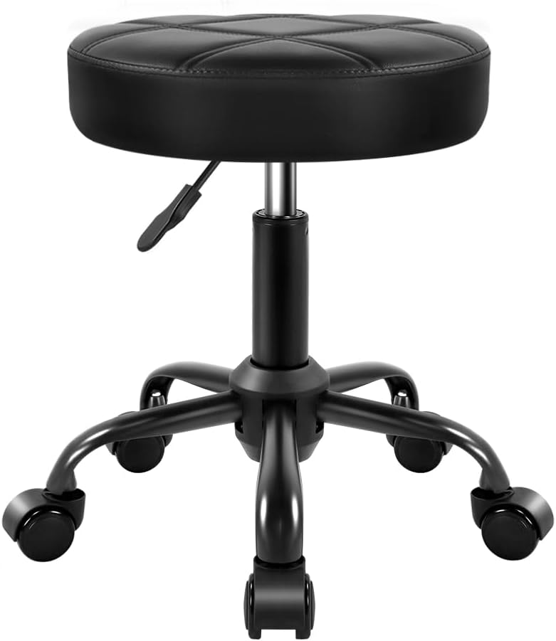 KKTONER KKTONER Rolling Stool Chair PU Leather Height Adjustable Round Stool with Wheels Chair for Salon Spa Drafting Small Black