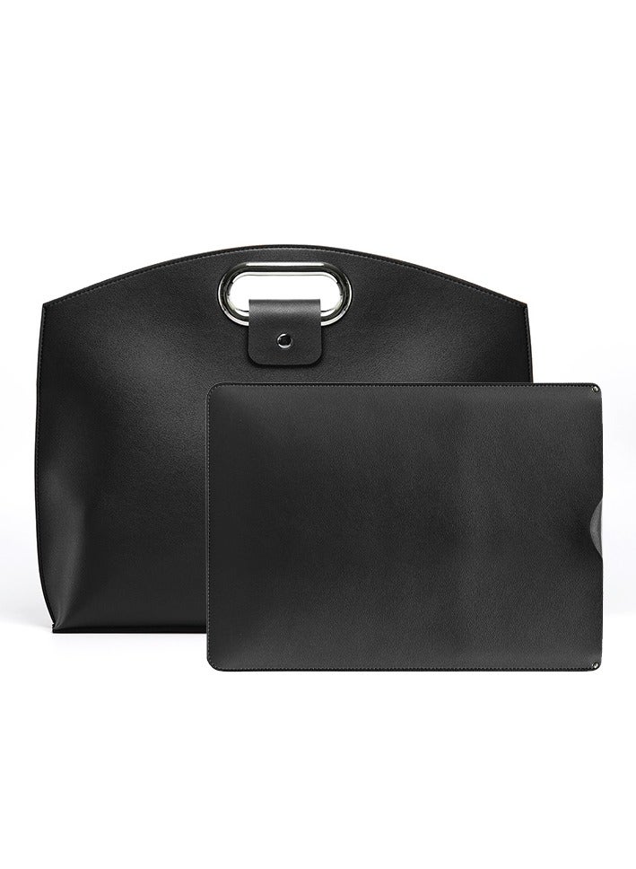 Joyelink 13-14 Inch Laptop Leather Sleeve + Pocket, Compatible with MacBook Air 13.3"/13.6" M1 M2/MacBook Pro 13 2022-2016/Dell XPS 13/Surface Pro X/8/7 /6/5/Surface 13.5" Laptop, Black  - Image 1
