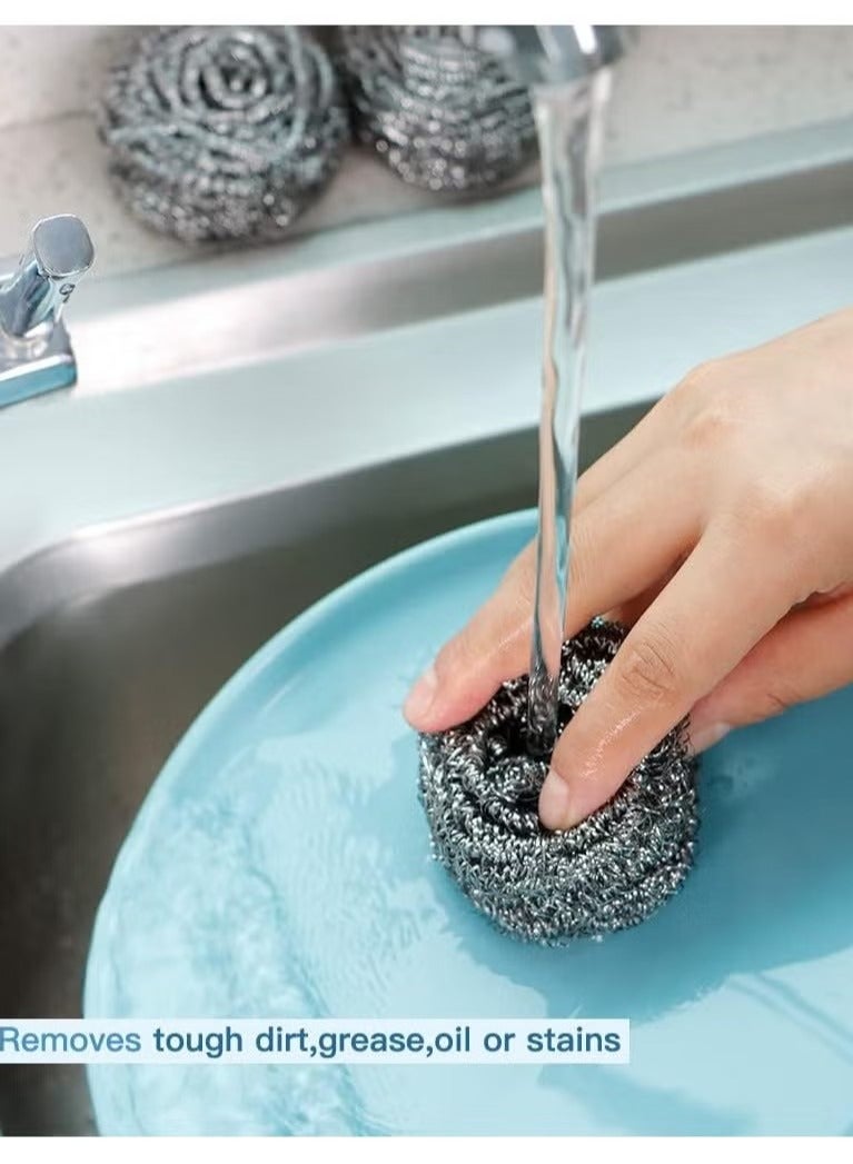 Stainless Steel Sponges Scrubbers Cleaning Ball Utensil Scrubber Density Metal Scrubber Scouring Pads Ball for Pot Pan Dish Wash Cleaning for Removing Rust Dirty Cookware Cleaner | 4 Pcs - Image 4