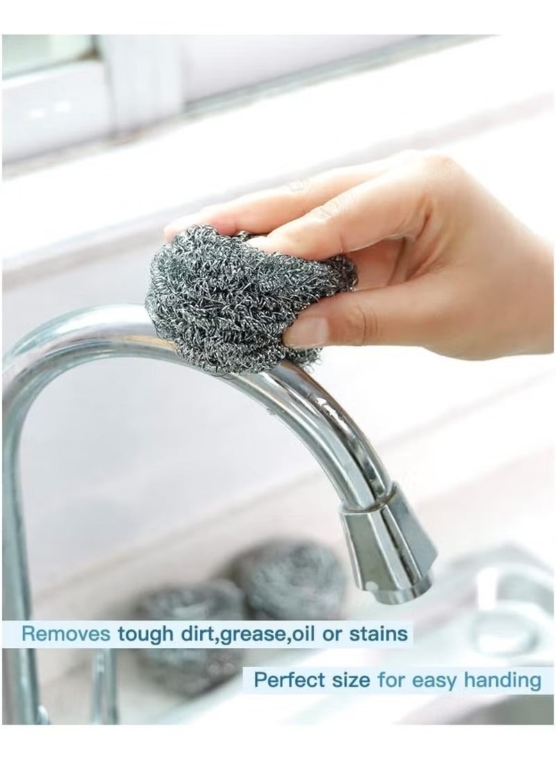 Stainless Steel Sponges Scrubbers Cleaning Ball Utensil Scrubber Density Metal Scrubber Scouring Pads Ball for Pot Pan Dish Wash Cleaning for Removing Rust Dirty Cookware Cleaner | 4 Pcs - Image 5