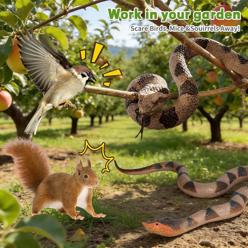 WMQL 2 Pack Rubber Snakes Fake Snake Rattlesnake, Snakes Toy Realistic Keep Birds Away, Garden Plastic Scare Birds Scare Squirrels for Prank Stuff or Halloween Decorations Props Scare  Toy - Image 2
