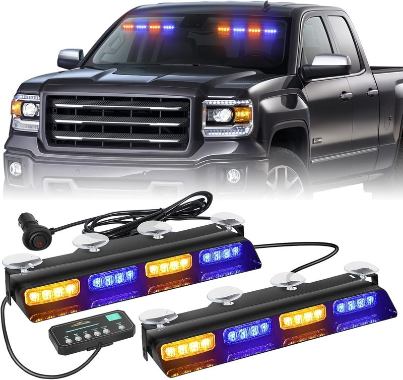 XRIDONSEN Amber Blue Emergency Dash Strobe Lights with Digital Display Controller - Image 1