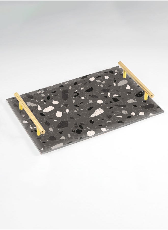 LOWHA Decorative Acrylic Serving Tray with Gold Color Metal Handles Terrazzo 20x30cm  - Image 1