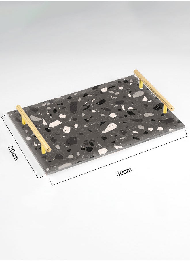 LOWHA Decorative Acrylic Serving Tray with Gold Color Metal Handles Terrazzo 20x30cm  - Image 2