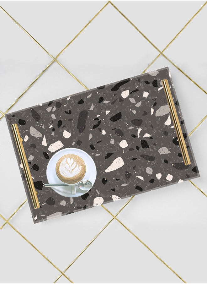 LOWHA Decorative Acrylic Serving Tray with Gold Color Metal Handles Terrazzo 20x30cm  - Image 5